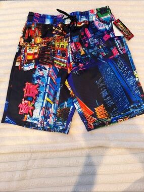 Neon City Print Men's Shorts  - Multicolor - S